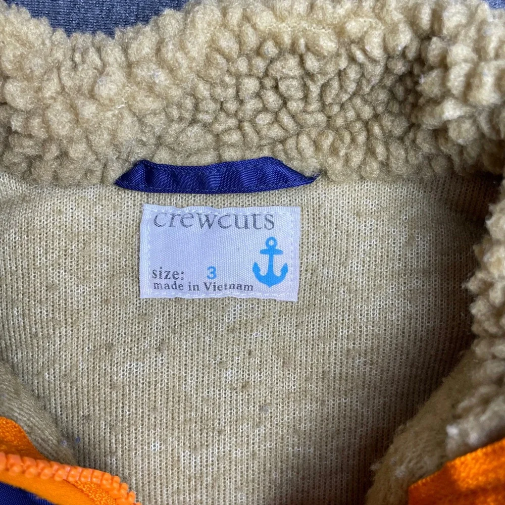 Crewcuts Kids Sherpa Fleece Jacket Size 3 Tan Blue‎ Orange Colorblock Zip Up